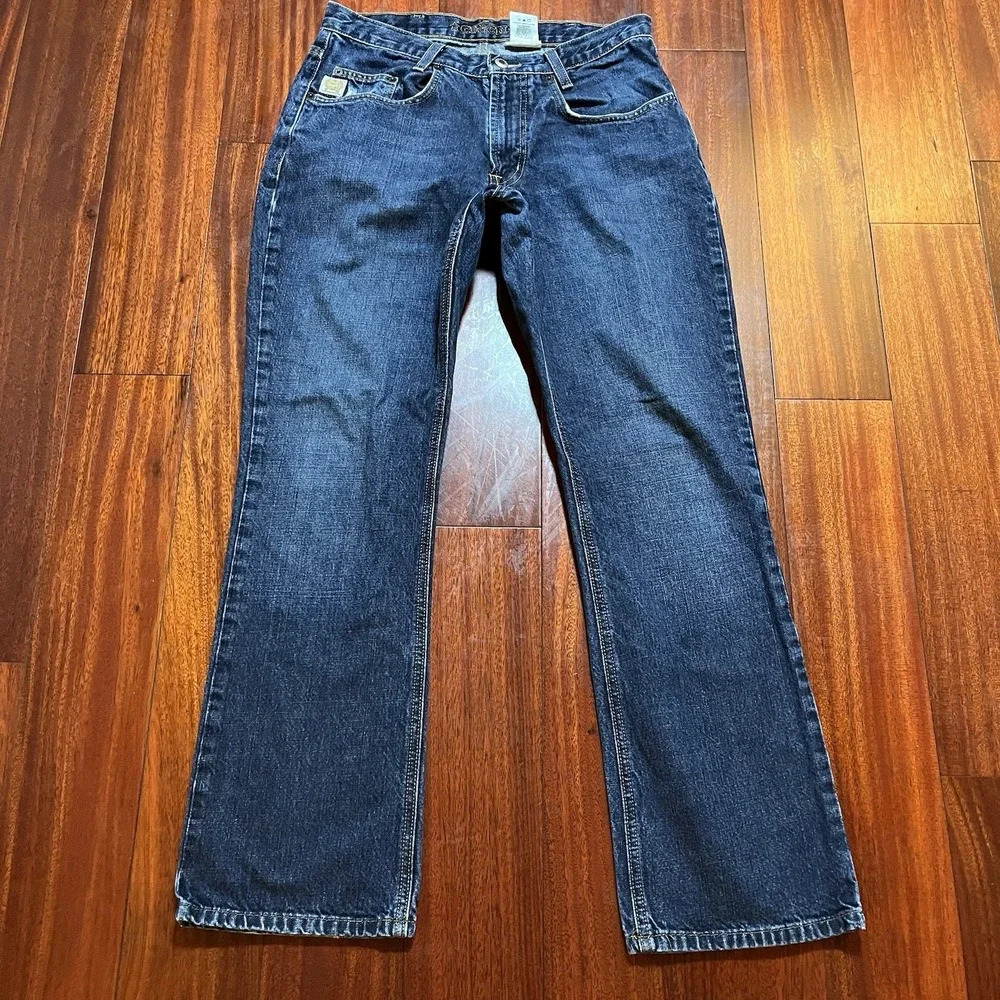 Cinch Jeans Mens 32x31 (Tag 32x32) Dark Wash Blue Bootcut Western Distressed *